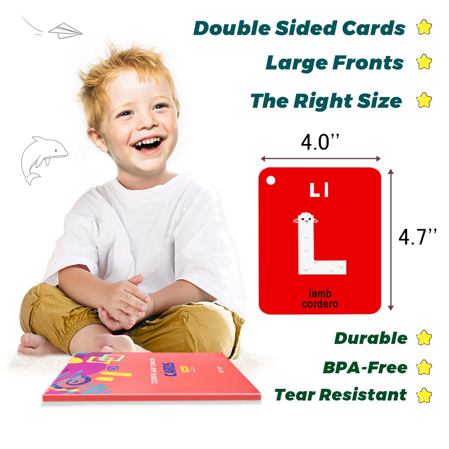 Richgv Flash Card for Toddlers， Infant Flash Cards， Baby Cognitive Cards， 4 Set 50 pcs 100 Pages with Rings Early Learning Educational Toys for Newborn Baby， Flash Cards for Toddler 1 2 3 4 5 Years