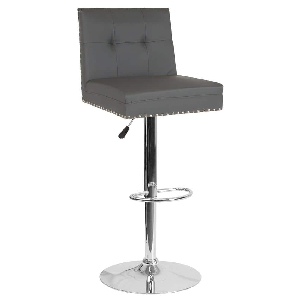 Carnegy Avenue 34 in. Adjustable Height Gray Leather Bar Stool CGA-DS-231721-GR-HD