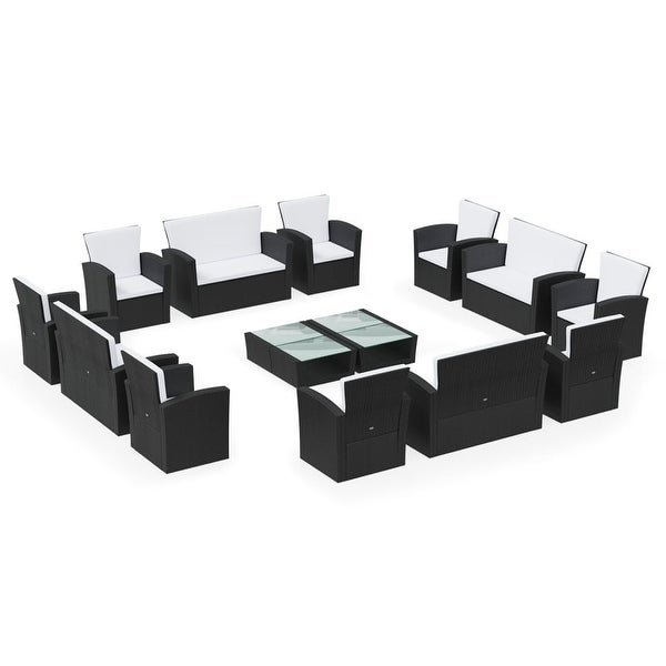 16 Piece Patio Lounge Set with Cushions Poly Rattan Black - Overstock - 35848104