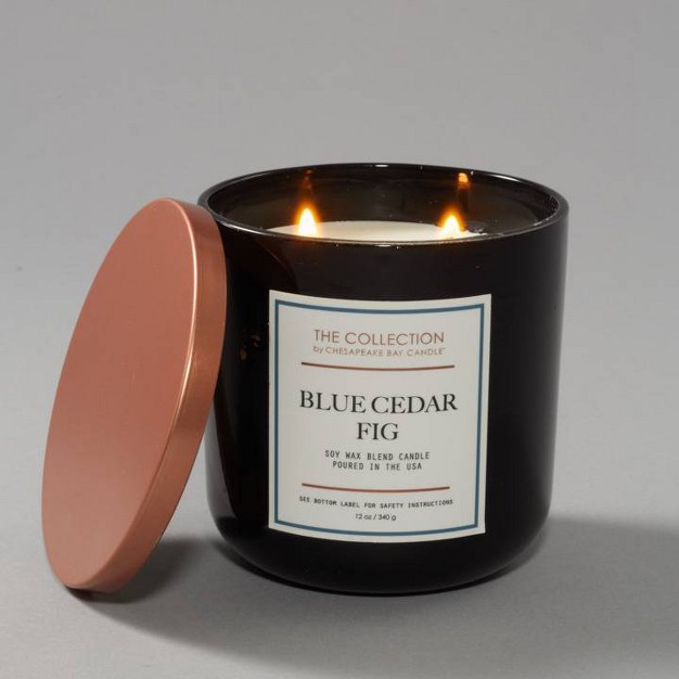 2 wick Black Glass Blue Cedar Fig Lidded Jar Candle 12oz The Collection By Chesapeake Bay Candle