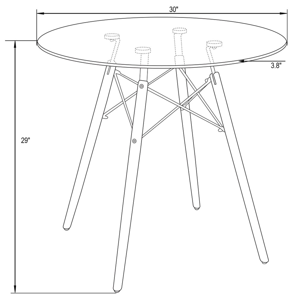 LeisureMod Dover Round Top Bistro Dining Table Wood Eiffel Base