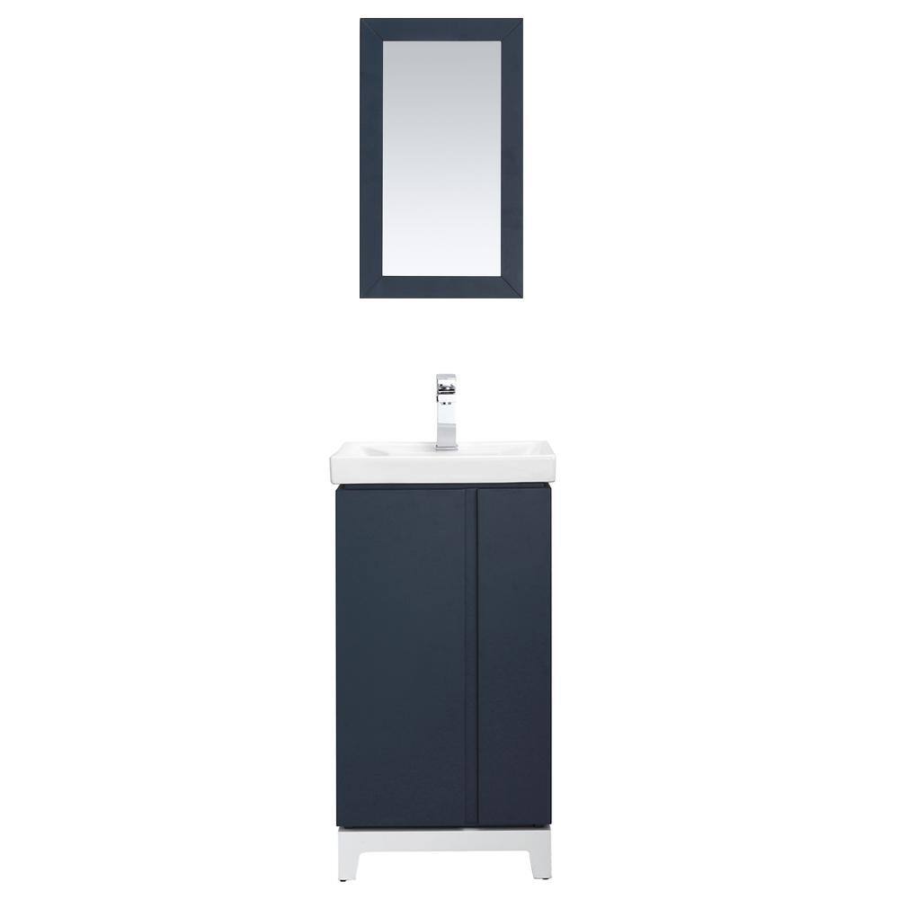 Home Decorators Collection Glovertown 17.3 in. x 14.3 in. D Vanity in Midnight Blue with Ceramic Vanity Top in White with White Sink and Mirror GlovertownCo-MB