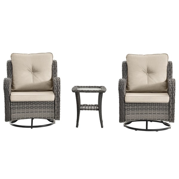 Rattan Patio Furniture Conversation Seating 360° High Back Swivel Chairs+Storage Ottomans，Cushions Included🎁