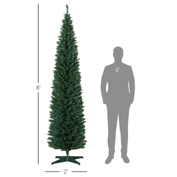 HOMCOM 8' Tall PreLit Slim Noble Fir Artificial Christmas Tree with 300 Warm White LED Lights and 618 Tips