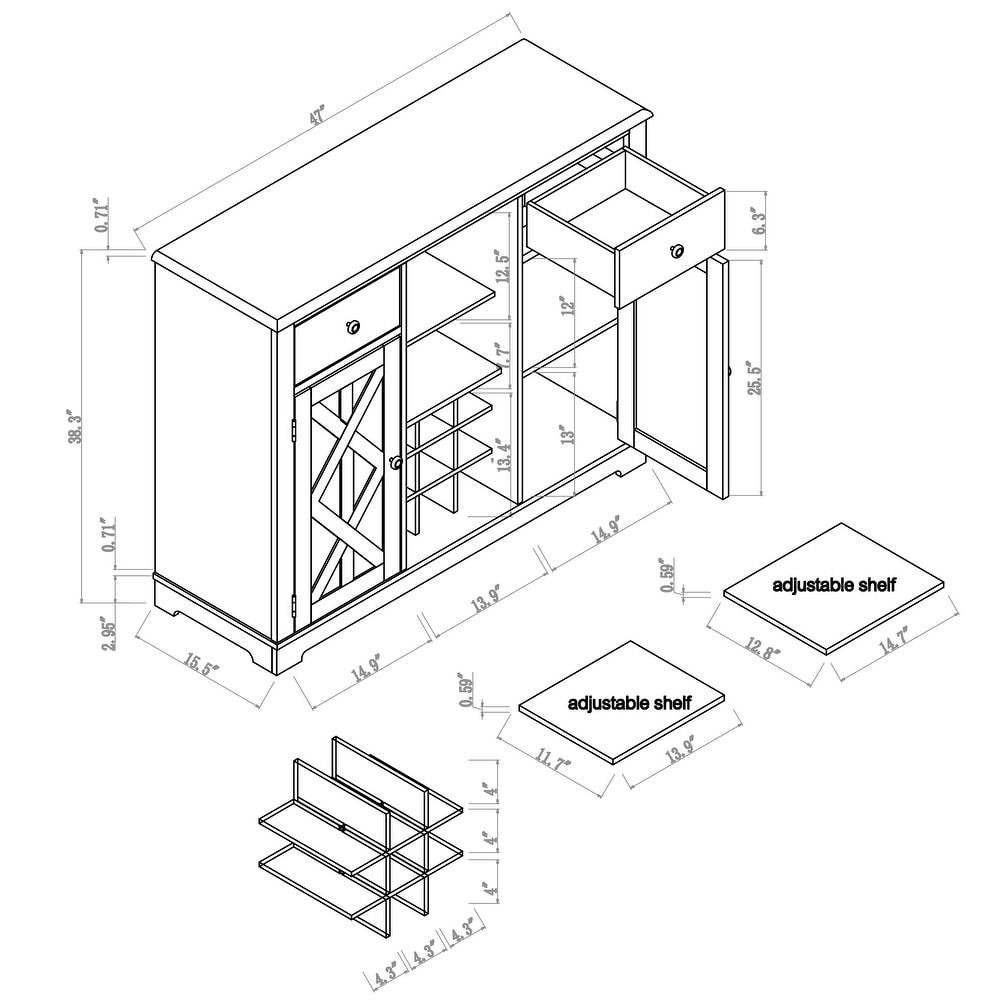 47 in. Modern X Door Wine Cabinet w/ Built in Wine Rack   47\