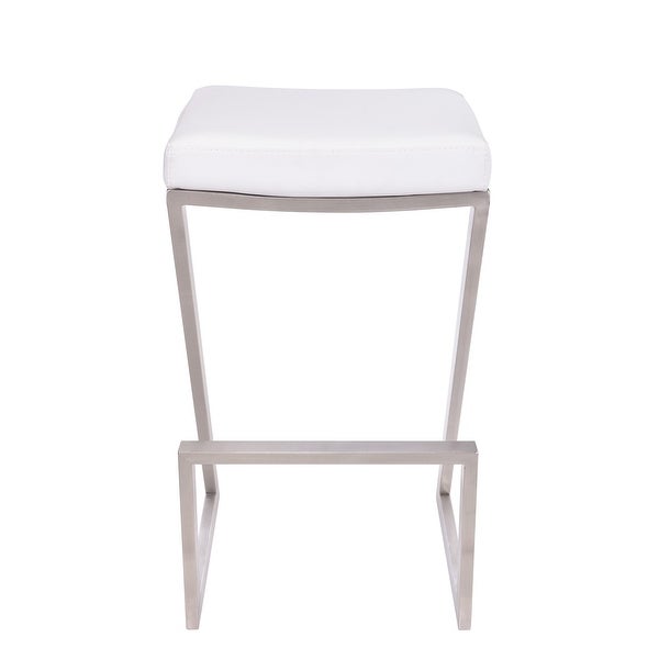 26 Inch Faux Leather Backless Barstool with Steel Z Shaped，White and Chrome