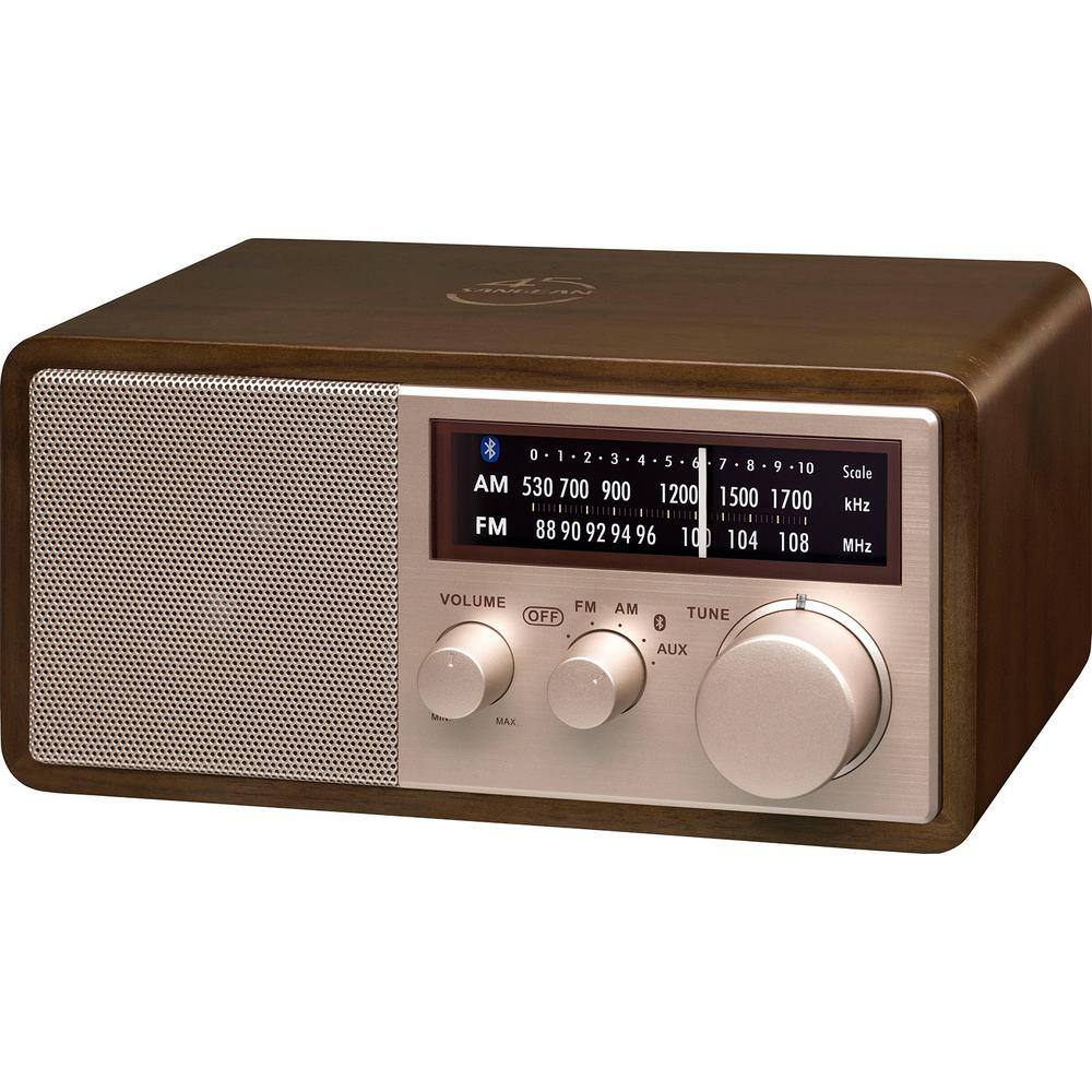 🎉Limited Time Offer🎉Sangean AMFMBluetooth Dark Walnut Wood Cabinet Radio with Rose Gold Face Plate and USB Charging Port WR-16SE