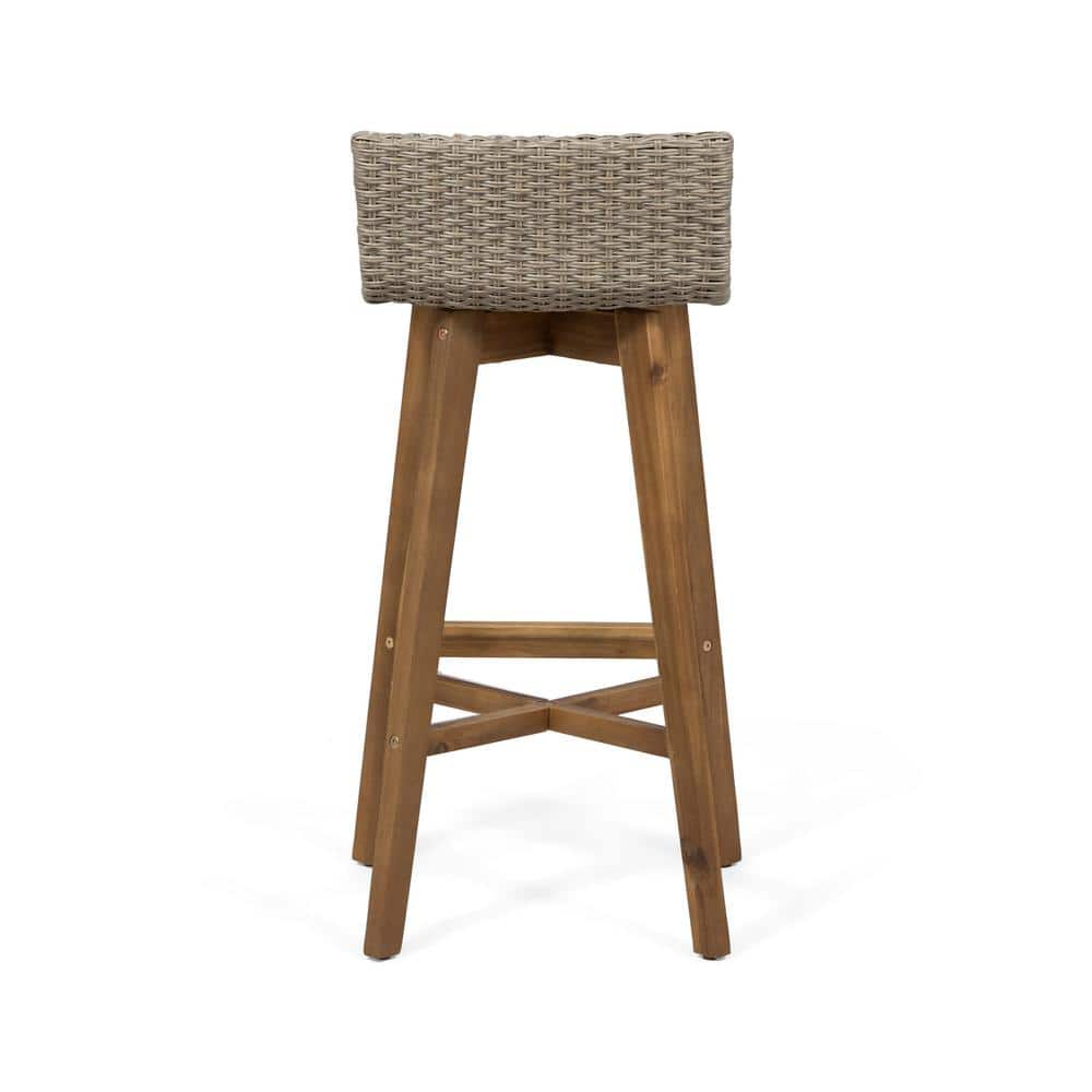 Noble House La Brea Teak Brown Wood Outdoor Bar Stool (4-Pack) 69035