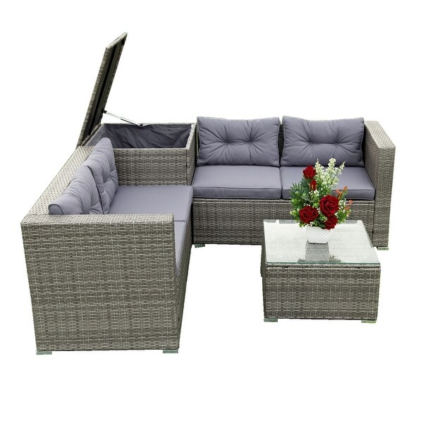 4 Piece Patio Sectional Wicker Rattan Outdoor Furniture Sofa Set - Overstock - 37256372