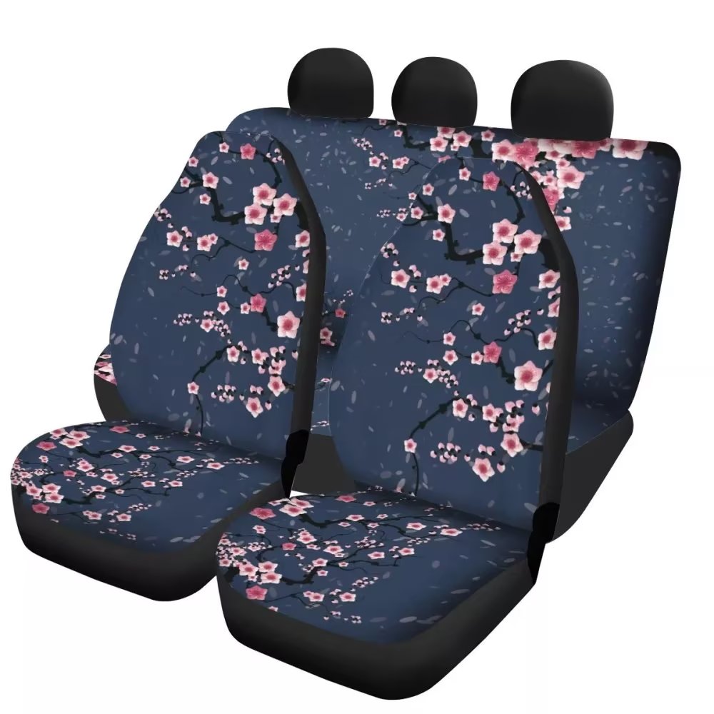 NETILGEN Van Gogh Plum Blossom Car Covers Set 2 Pack Car Front Seat Covers 3 Pieces Back Seat Protector Split Bench Covers Durable Bucket Seat Protection for Van Vehicle Auto Truck