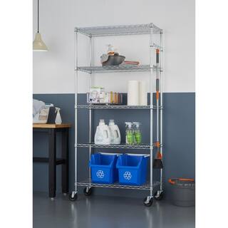 TRINITY EcoStorage Chrome 5-Tier Rolling Steel Wire Shelving Unit (36 in. W x 77 in. H x 18 in. D) TBFZ-0906