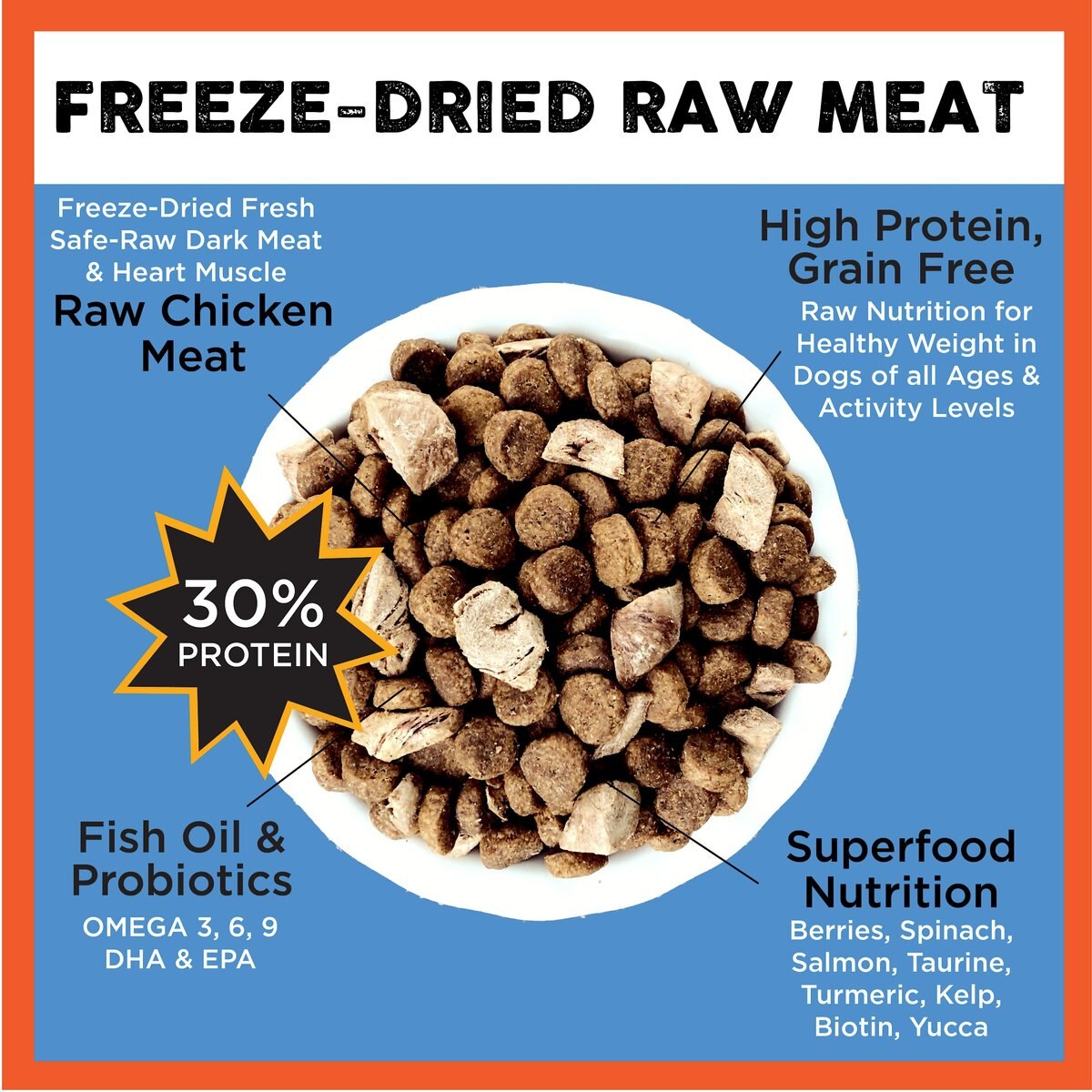 Nature's Diet Raw Mix Kibble Chicken Liver Inclusions Freeze Dried-Dog Food， 5-lb bag