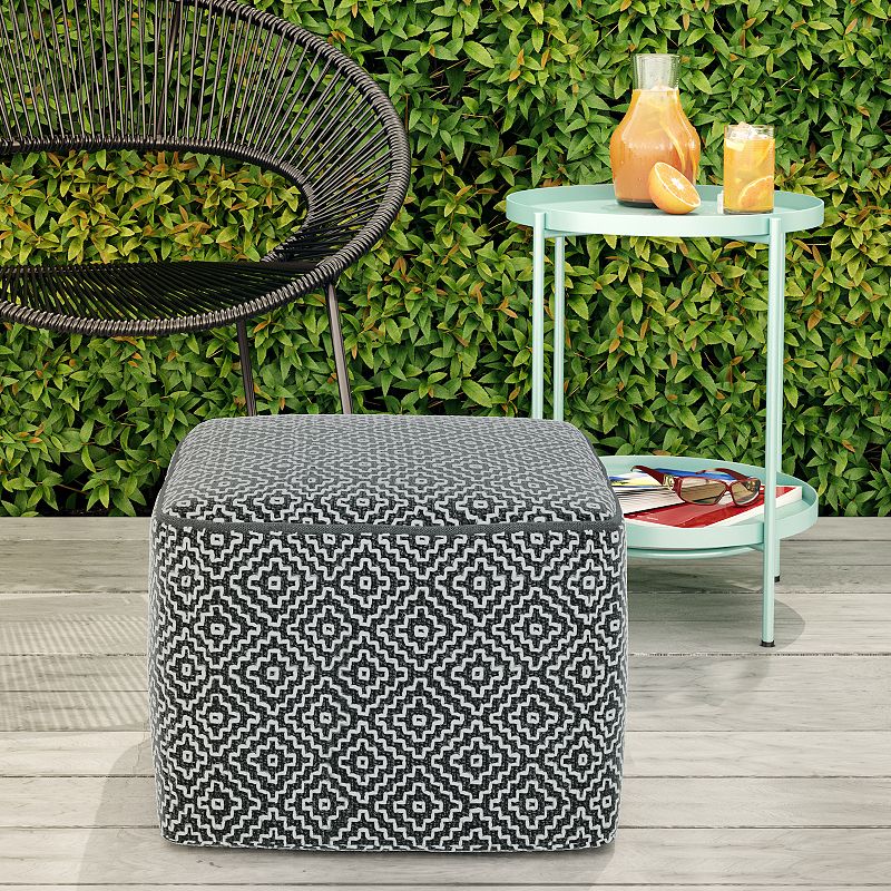 Simpli Home Briella Square Woven Indoor / Outdoor Pouf