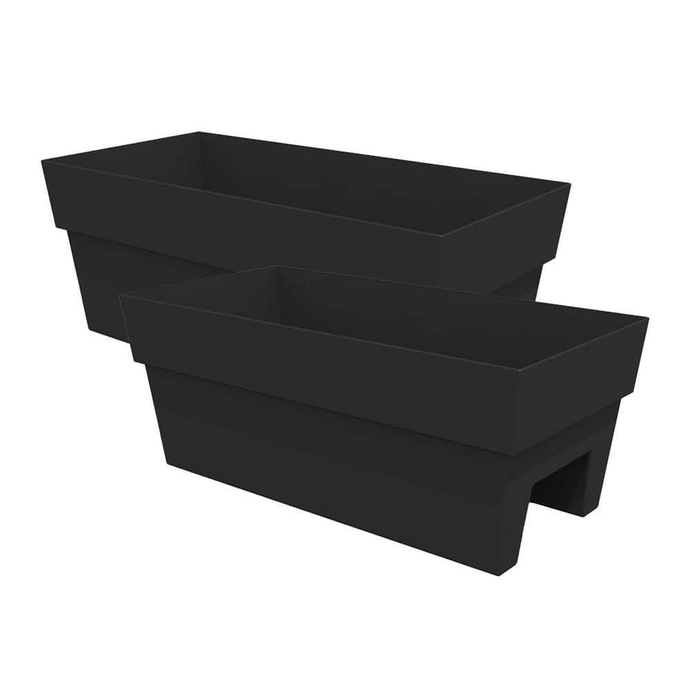 Bloem Finley 24 in. Deck Rail Plastic Planter， Black (2-Pack) DCB-FDRMIX1