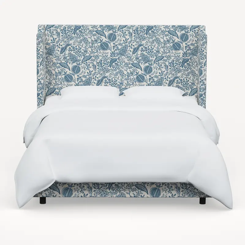 Rifle Paper Co Hawthorne Blue Pomegranate Twin Wingback Bed