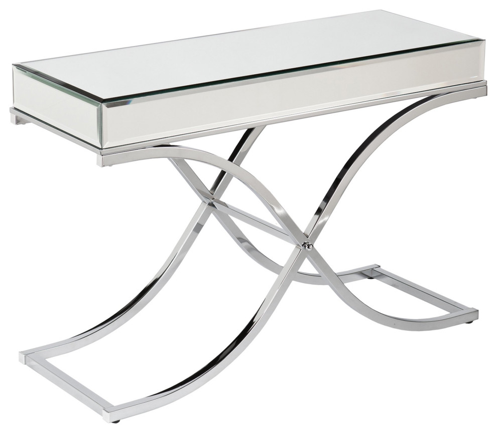 Elegant Console Table  Curved X Shaped Base With Beveled Mirror Top  Chrome   Contemporary   Console Tables   by Decorn  Houzz