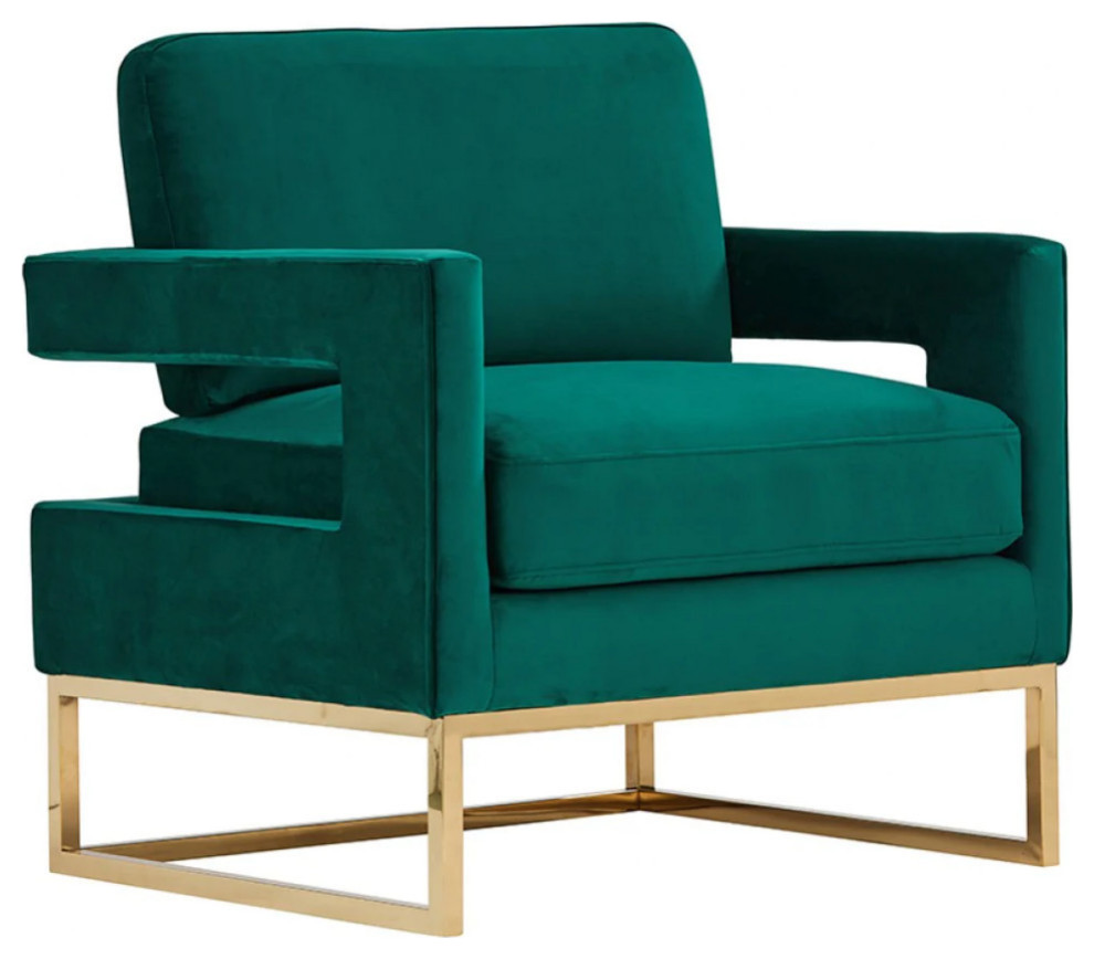 Clark Modern Green Velvet and Gold Accent Chair   Contemporary   Armchairs And Accent Chairs   by Rustic Home Furniture Deco  Houzz