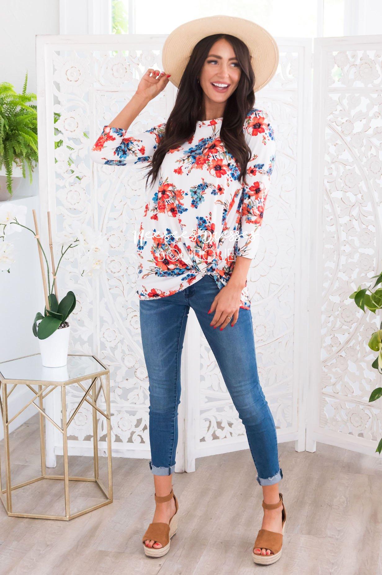 Floral Side Modest Twist Top