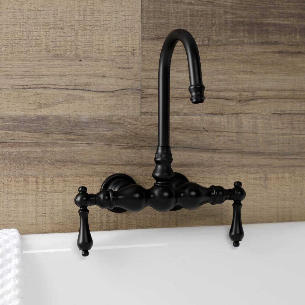 Kingston Brass Aqua Vintage 2-Handle Wall-Mount Claw Foot Tub Faucet in Matte Black HAE1T0