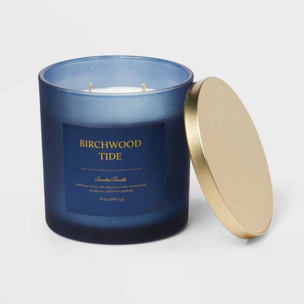 Colored Glass Candle Birchwood Tide Blue