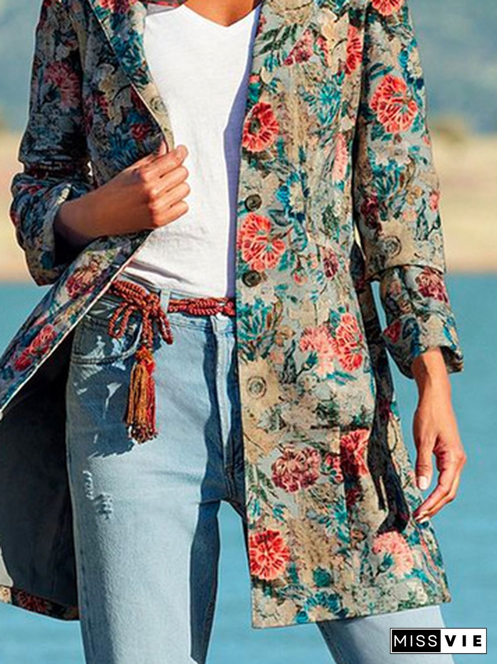 Loose Vintage Floral Trench Coat