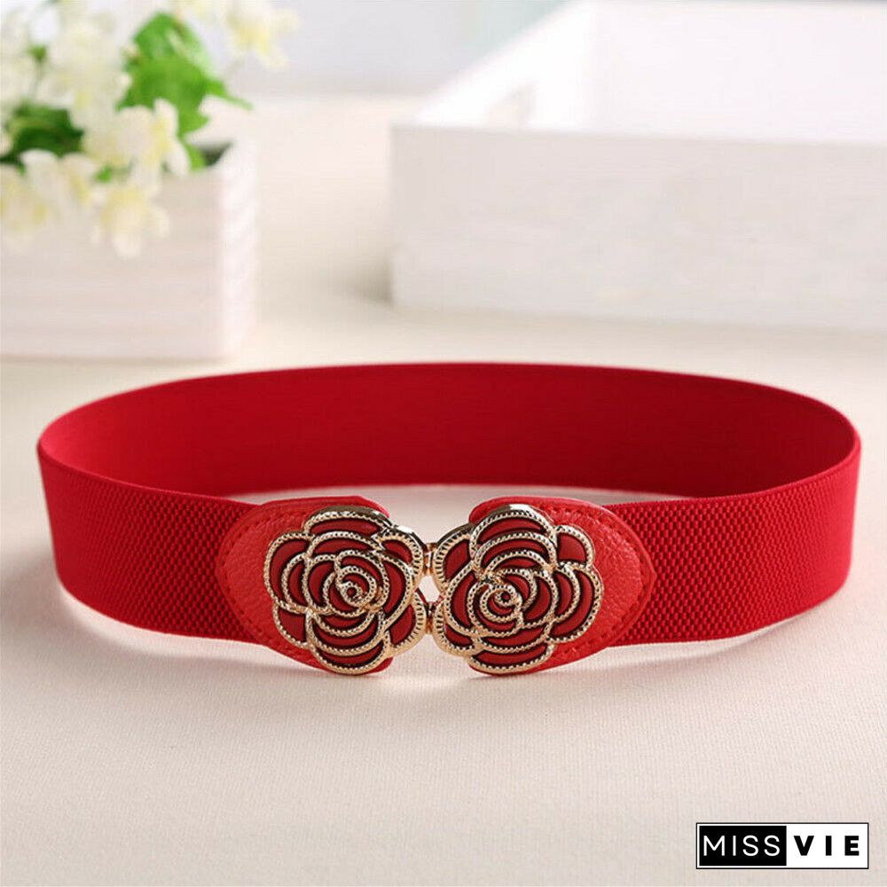 Women Vintage Flower Waist Belt Elastic Stretch Buckle Waistband Dress Belt Formal Office Lady Belts Womens Belts Accessories