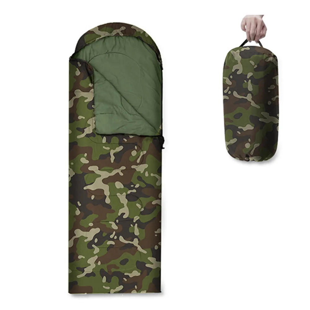 Hot Popular 170T Polyester Camouflage Pattern Outdoor Warm Camping Envelope Sleeping Bags with Carry Bag