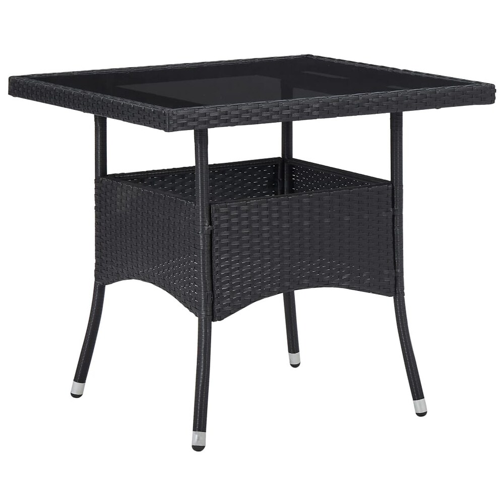 vidaXL Patio Dining Table Black Poly Rattan and Glass   31.5\