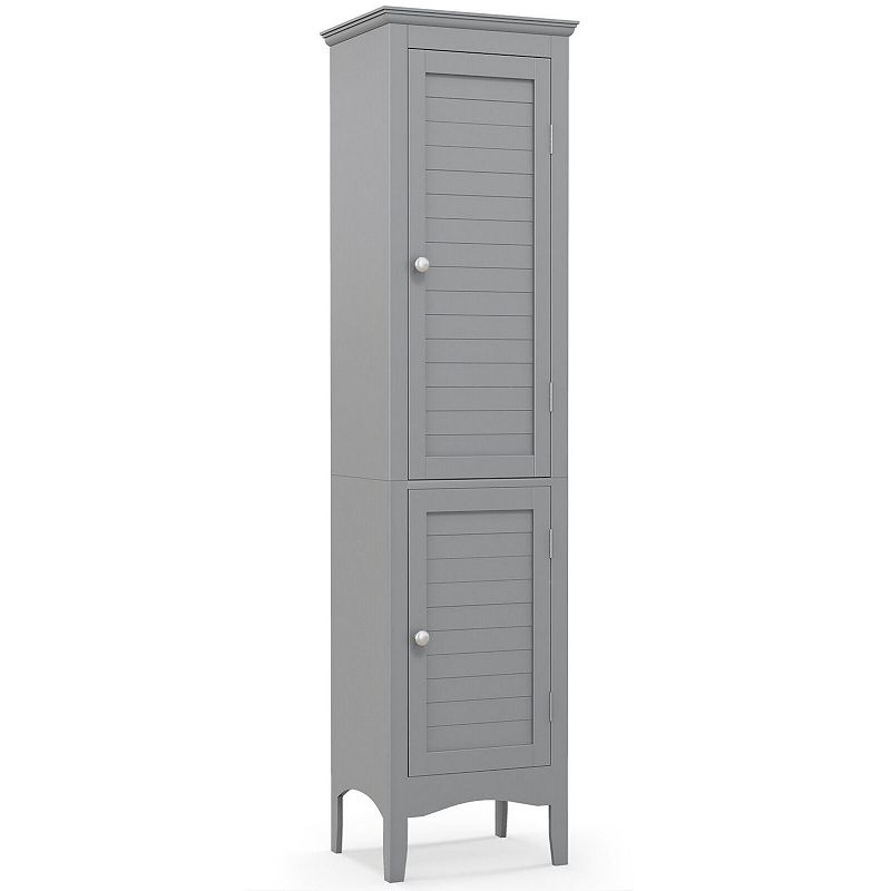 Tall Bathroom Floor Cabinet With Shutter Doors And Adjustable Shelf