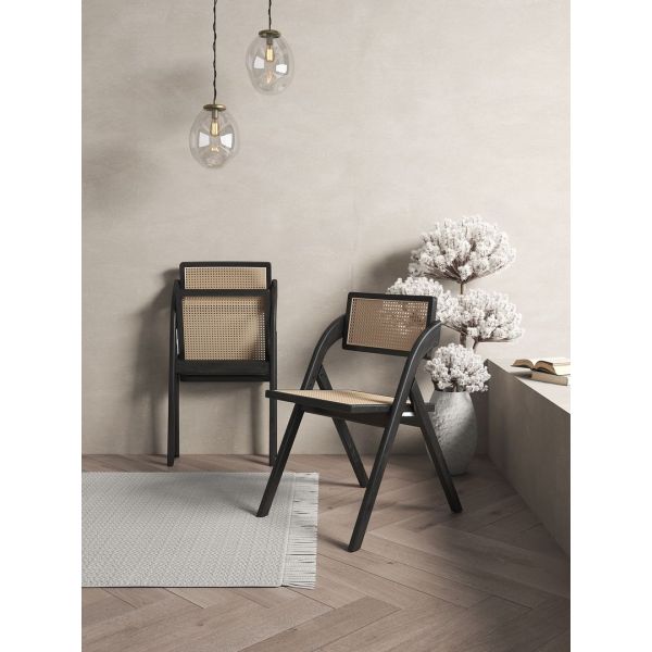 Lambinet Folding Dining Chair in Black and Natural Cane - Set of 2