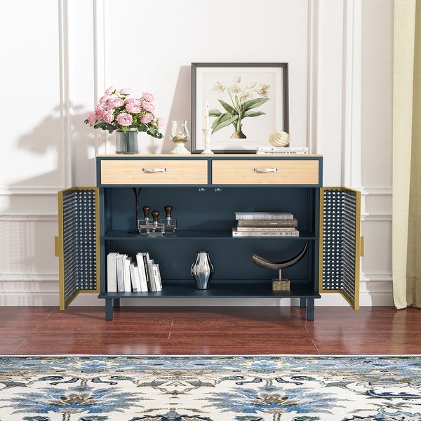 2 Drawer Sideboard， Modern Furniture Decor，Made with Iron + Carbonized Bamboo