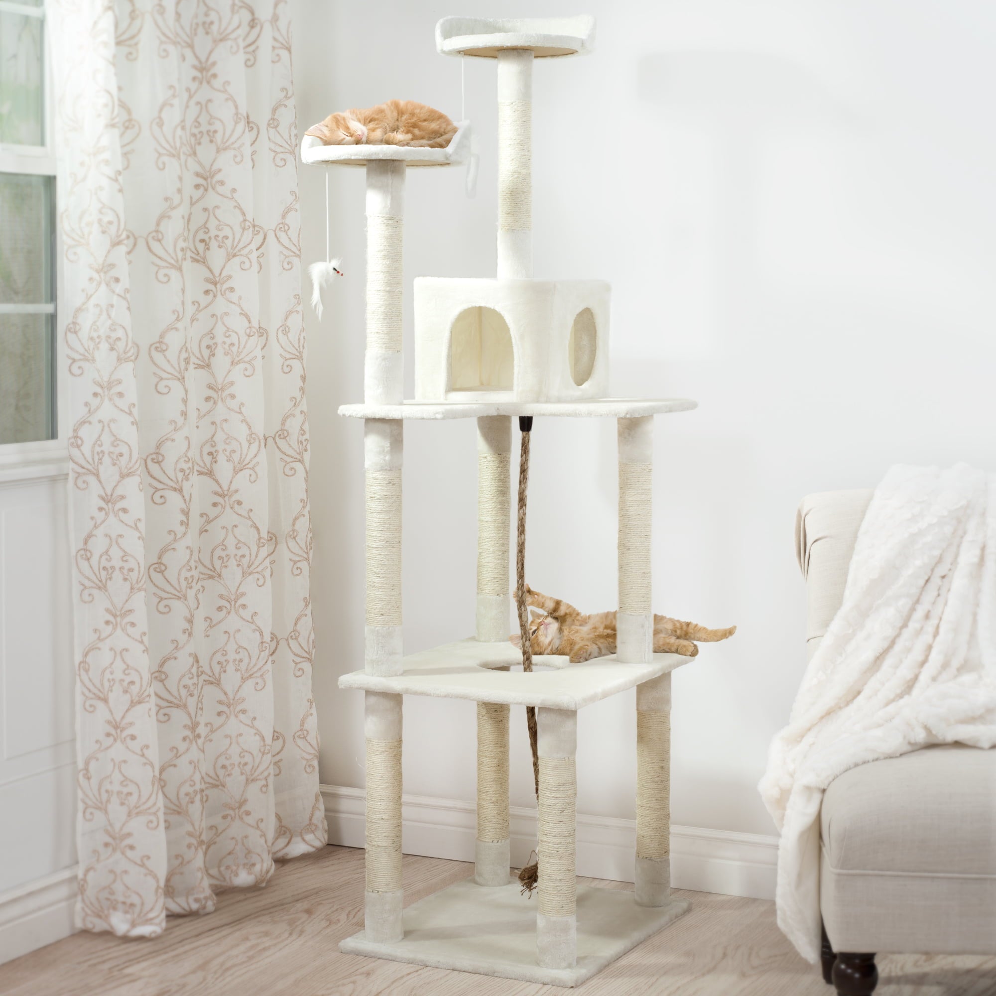 PETMAKER Sleep and Play Cat Tree - 6 ft tall - Ivory