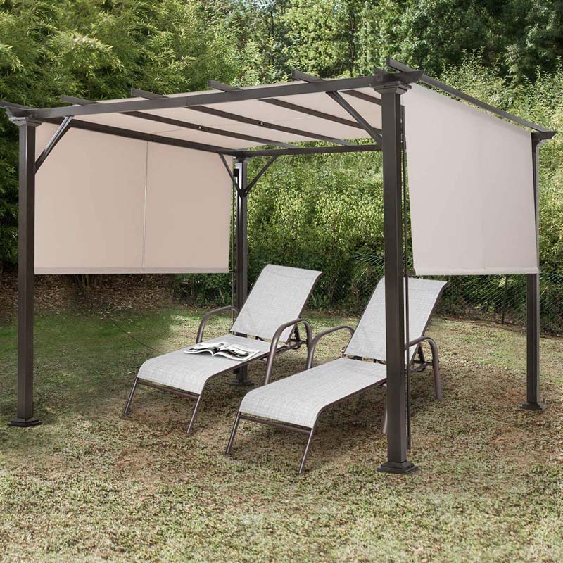 10 x 10 FT Metal Pergola with Retractable Canopy Outdoor Patio Pergola Gazebo Sun Shelter