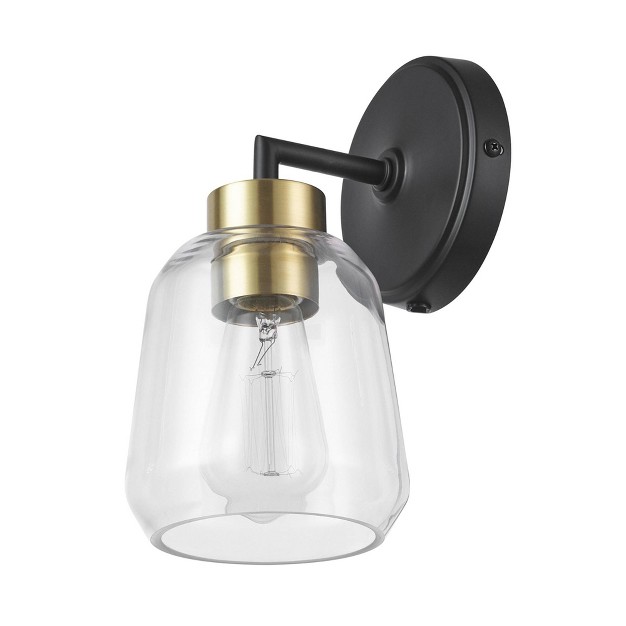 Salma 1 light Matte Black Plug in Or Hardwire Wall Sconce With Antique Brass Accent Socket And Glass Shade Globe Electric