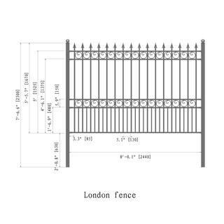 ALEKO London Style 5 ft. x 8 ft. Black Iron Fence Panel FENCELON-HD