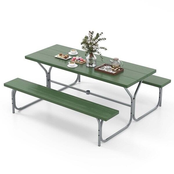 Costway 6 FT Picnic Table Bench Set Outdoor Dining Table and 2 Benches