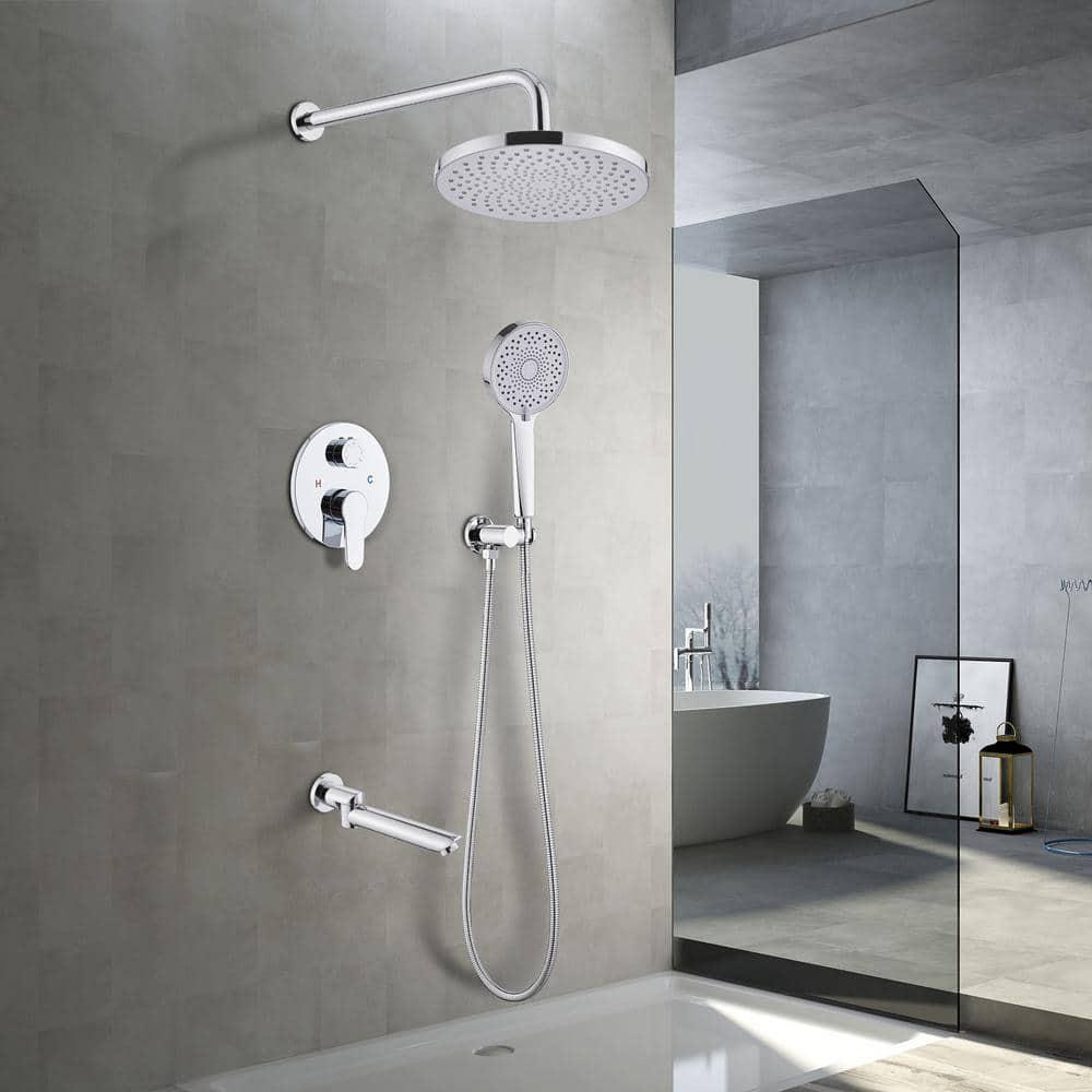 ELLOampALLO 2Handle 2Spray Handheld Tub and Shower Faucet with 8 in Shower Head Combo in Chrome