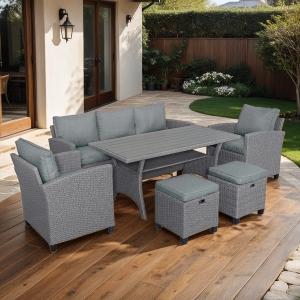 6 Pcs Patio Sofa Chair Set with Table and Cushions，Grey