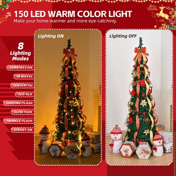 6 ft. Fully Decorated PreLit Pop Up Artificial Christmas Tree with 150 LED Lights and Red/Golden Ornaments