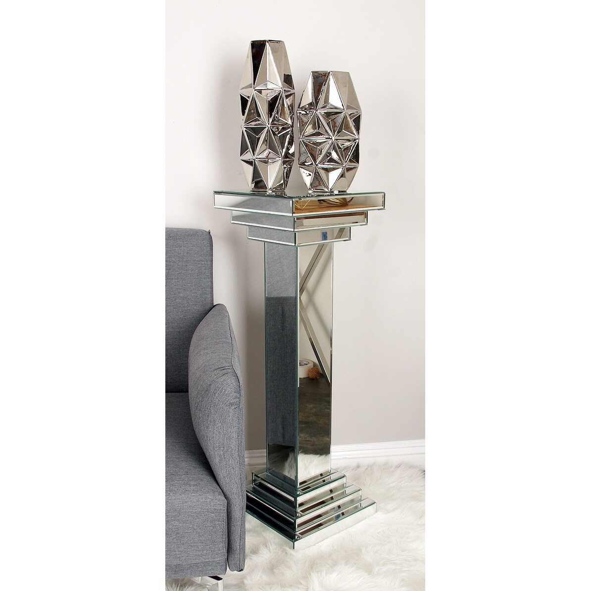 Silver Lighted Crystal Mirrored Glam Console Table 32 x 48 x 14