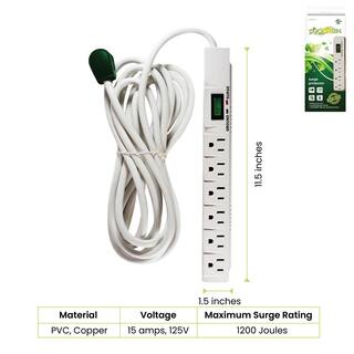 GoGreen Power 6 Outlet Surge Protector w 15 ft. Heavy Duty Cord GG-16315-15