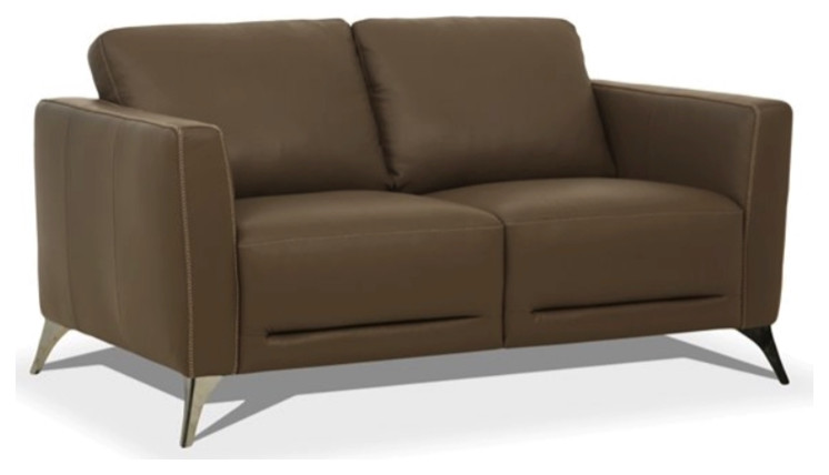 Bowery Hill Modern Leather Loveseat with Metal Legs in Espresso   Midcentury   Loveseats   by Homesquare  Houzz