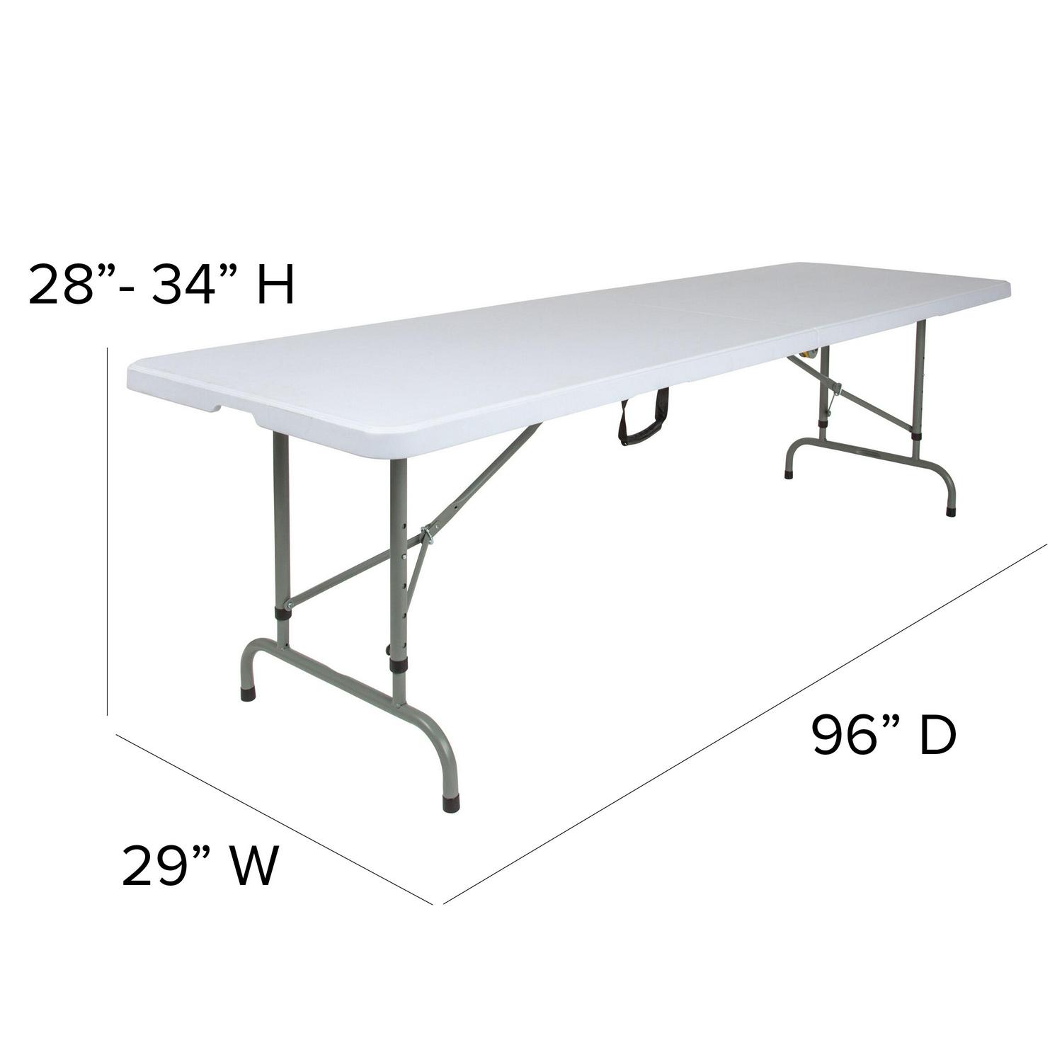 Flash Furniture 8-Foot Height Adjustable Bi-Fold Granite White Plastic Banquet and Event Folding Table with Carrying Handle