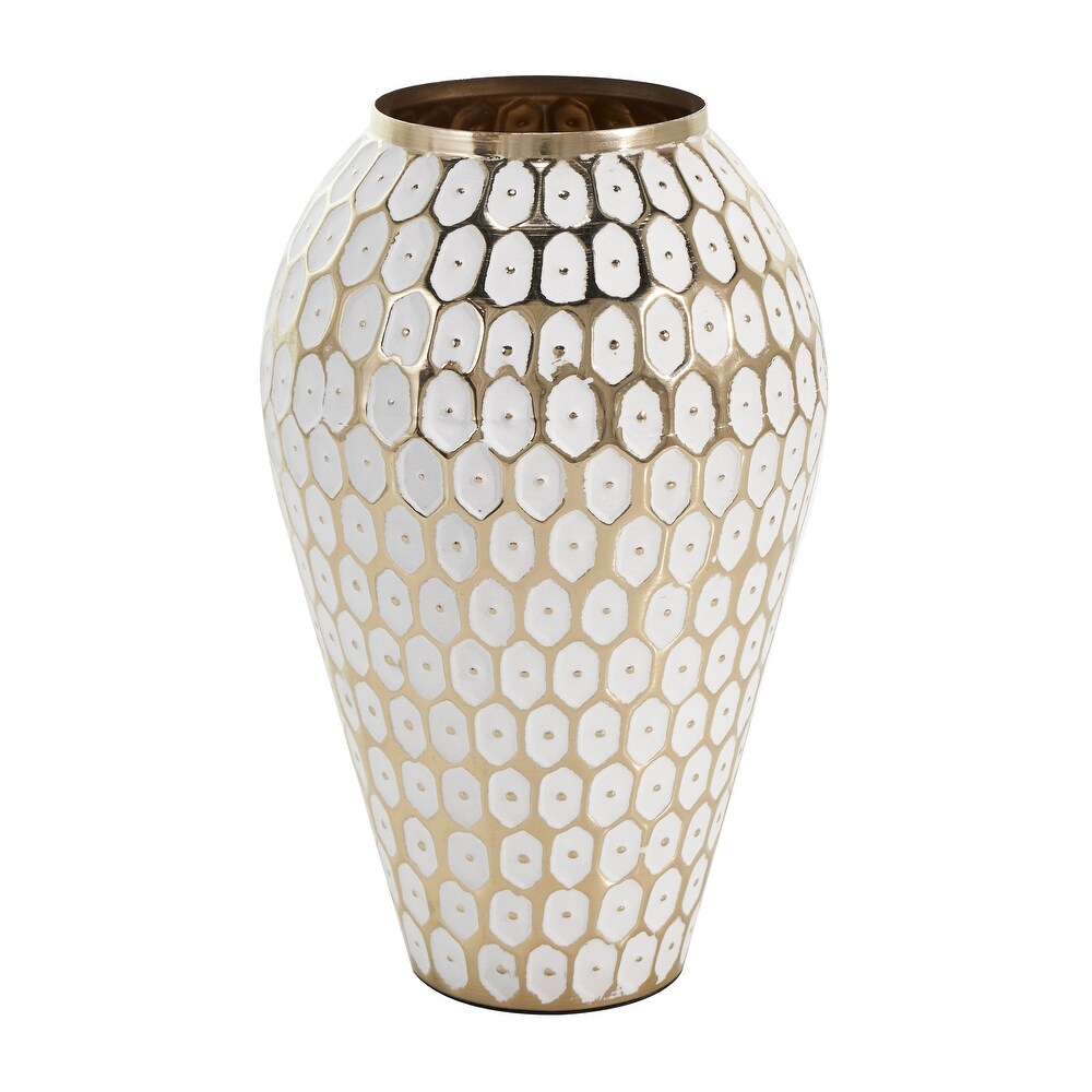 Gold Metal Geometric Dot Vase with White Accents