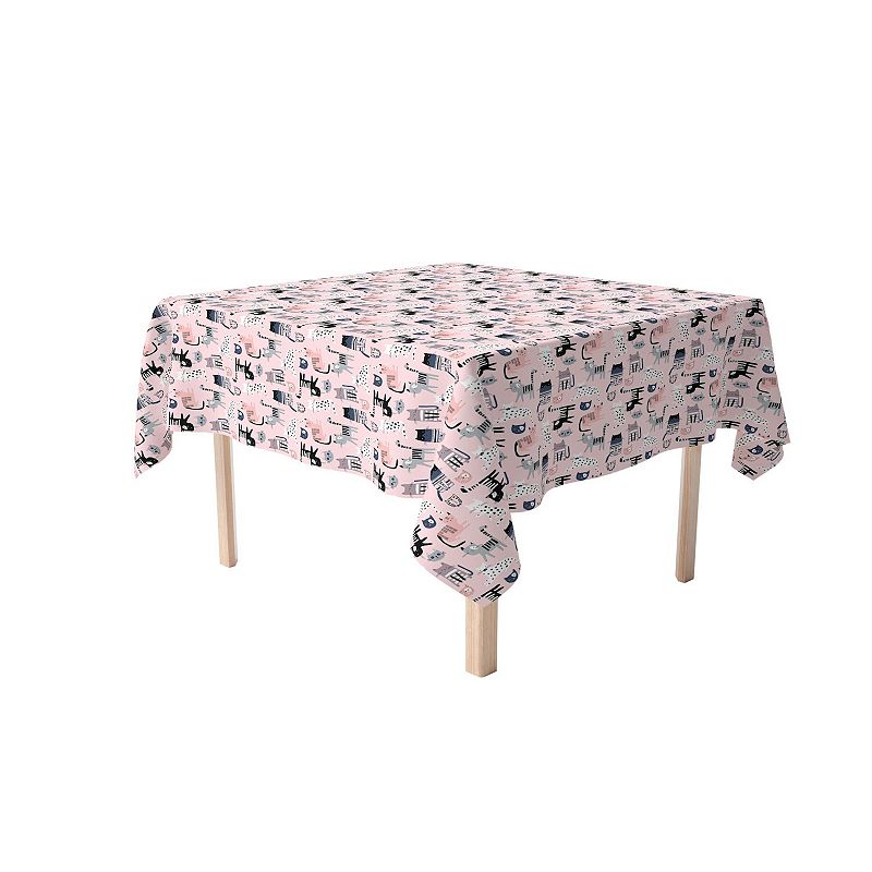 Square Tablecloth， 100% Cotton， 60x60， Cartoon Cats Pink