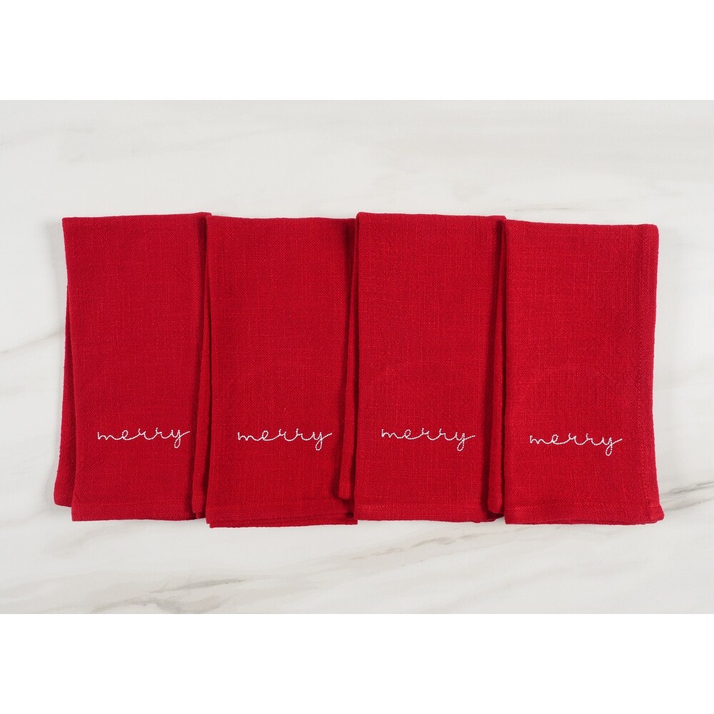 Napkins Holiday Red Embroidered Monaco   Merry (Set of 4)   20\