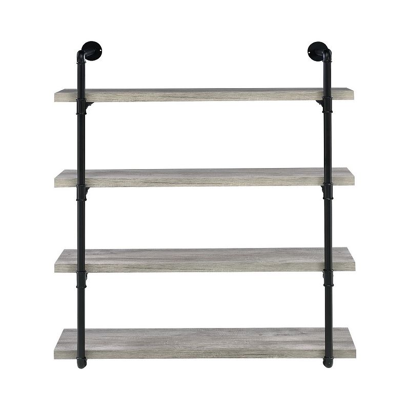 46 Inch 4 Tier Metal and Wooden Wall Shelf， Black and Gray