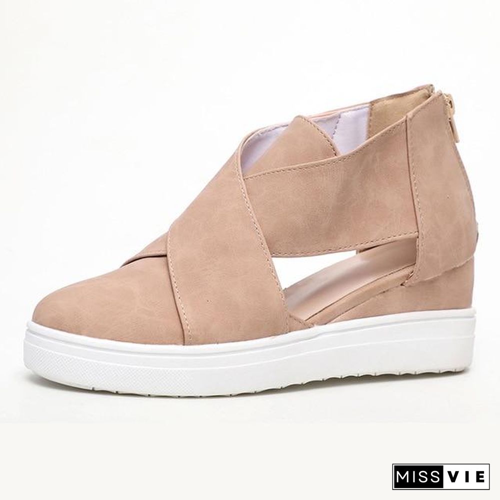 Women Solid High Flats wedges Heel Height Increasing Chunky Platform Vulcanized Sneakers Shoes