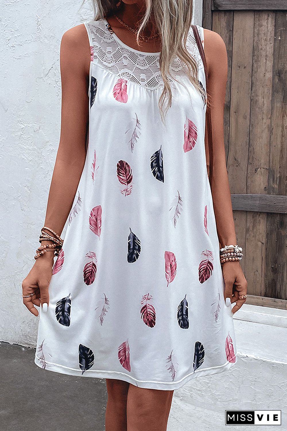 Palm Leaf Print SLeeveless Dress