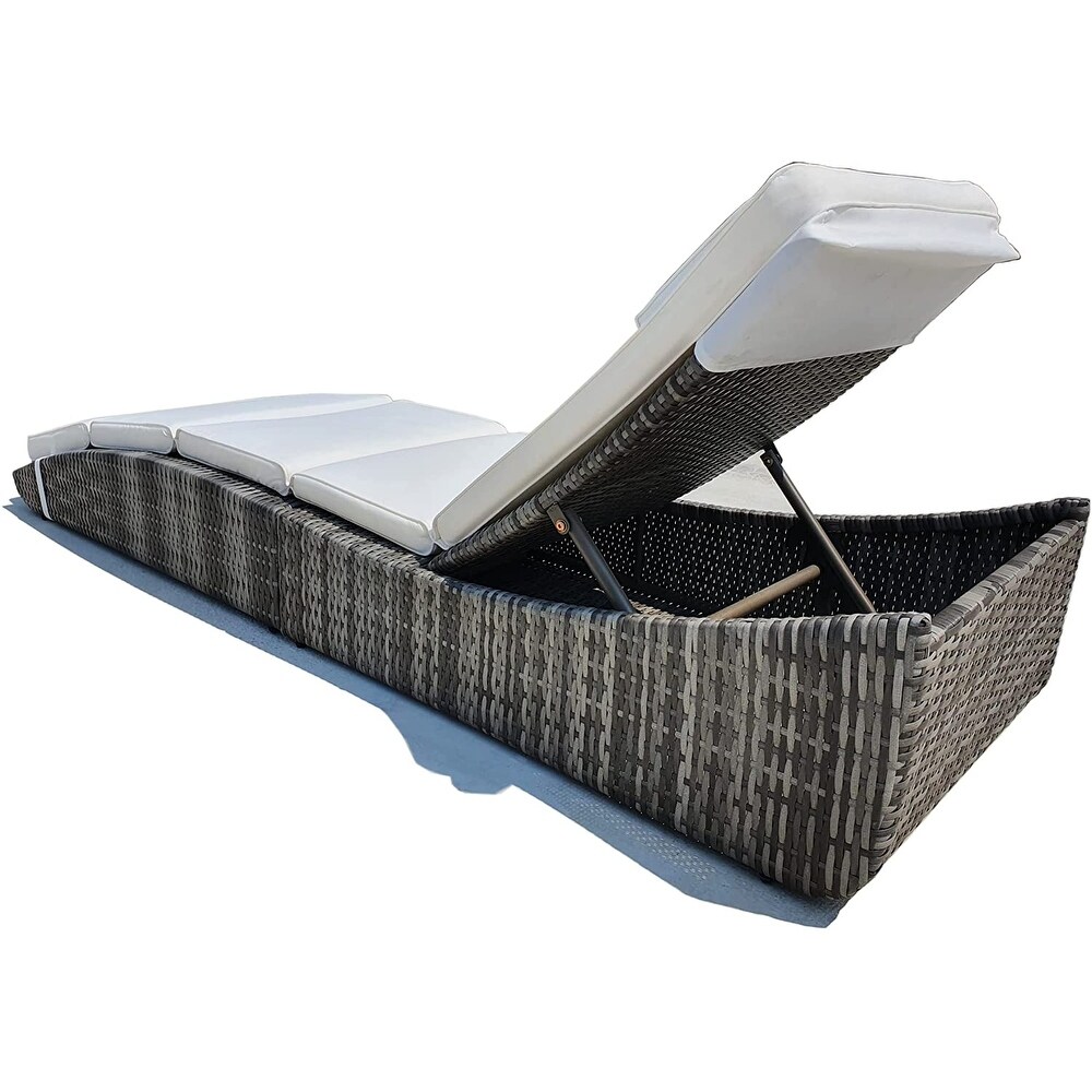 Outdoor SunBathing Wicker Reclining Chaise Lounge with Cushion Folding Sun Lounger Chair Patio Backrest Pillow